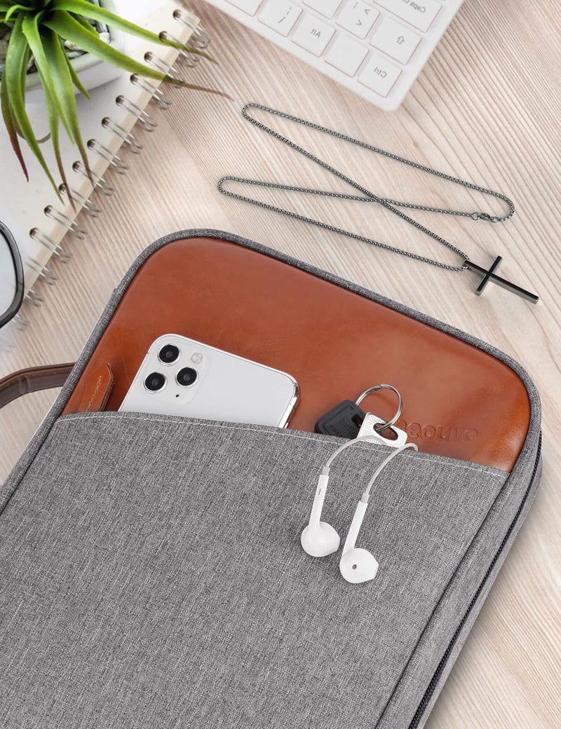 heouvo Bible Covers for Men, Bible Carrying Case with Pockets/Leather Handle, Multi-Functional Large Size Zippered Bible Bag, Great for Bible Study/Daily Use, Bible Case for Men (Gray) - Image 5